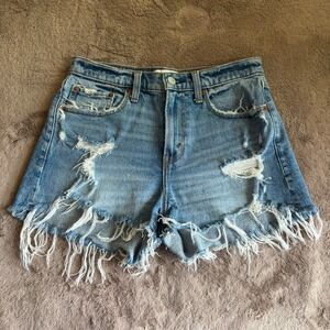 Abercrombie & Fitch Curve Love Mid Rise Mom Shorts Distressed Blue 25 0